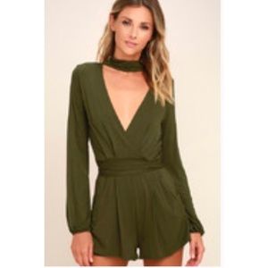 Lulus Romper Army Green Romper w/ Choker